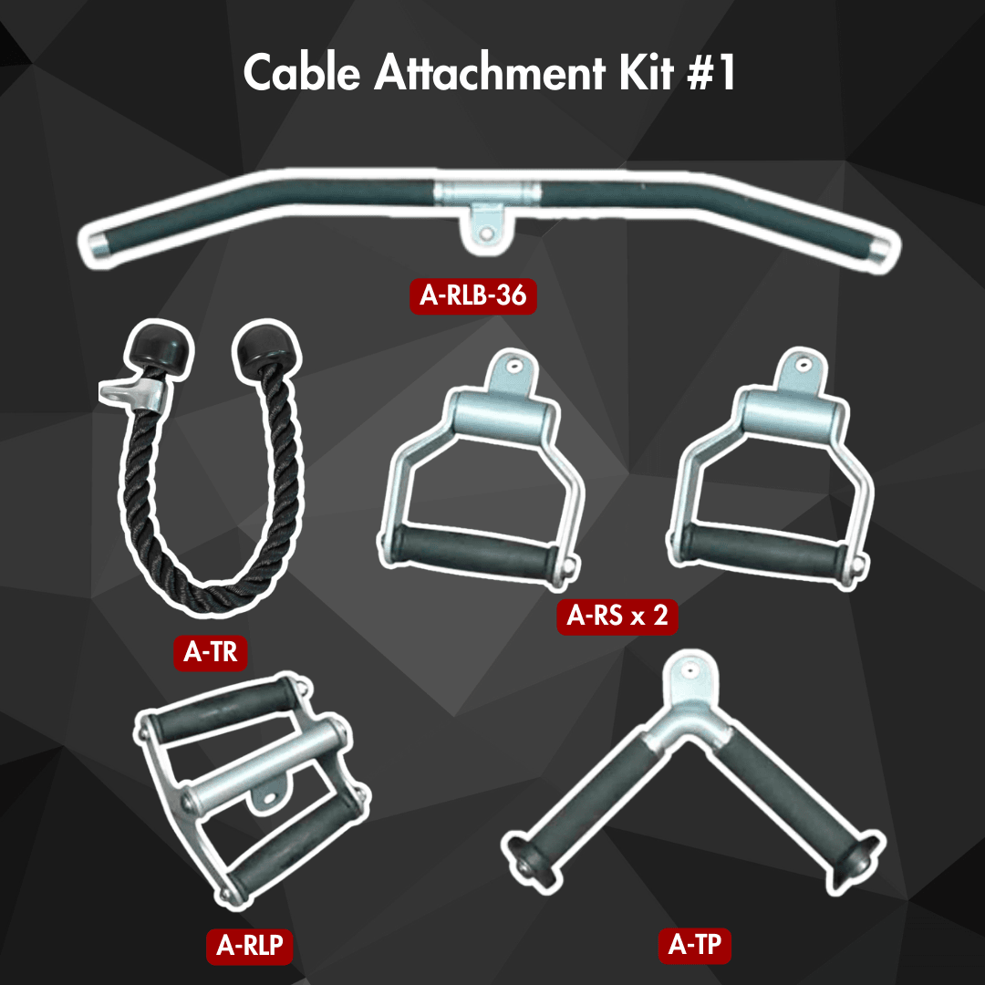 Muscle D Fitness - Base Cable Attachment Kit - Cable attachment kit #1 - Triceps Rope, Lat Bar, Triceps Press-Down, Single Handles