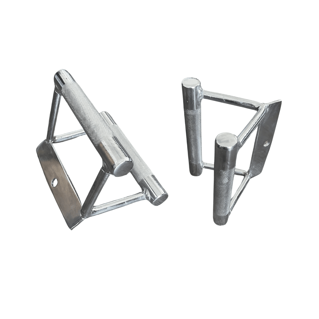 Muscle D Fitness - Seated Row / Close Grip Chin Cable Attachment - Triangle - Chrome Finish, Knurled Handles