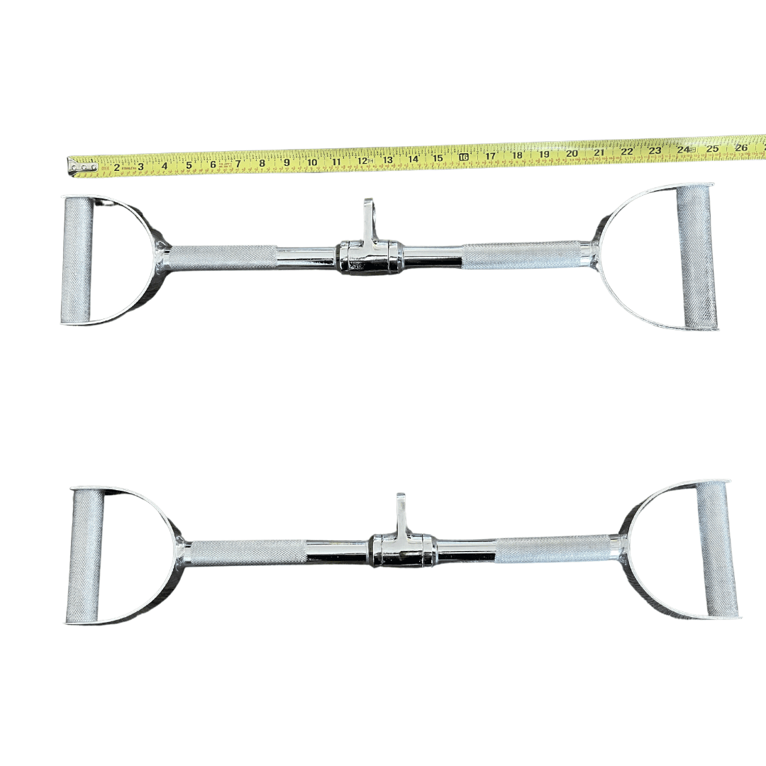 Muscle D Fitness - Rotating D-Handle Lat Bar Cable Attachment - Knurled Handles, Chrome Finish, 24"