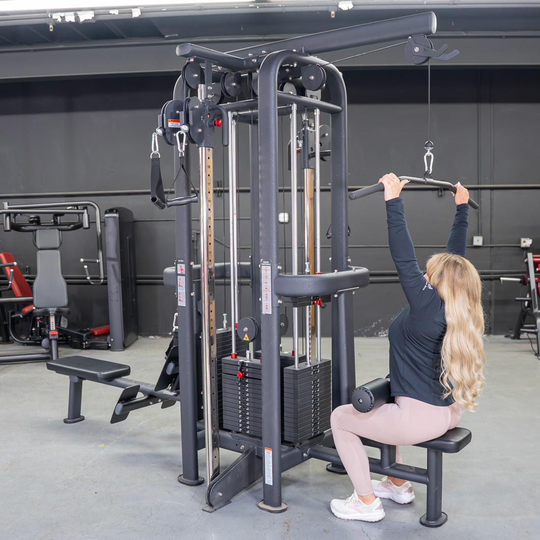 Muscle D Fitness - 4 Stack Megatron Standard Jungle Gym - 2 Colors - Low Row, Lat Pulldown, Single Handle Hi/low Pulley, Double Hi/Low Pulley