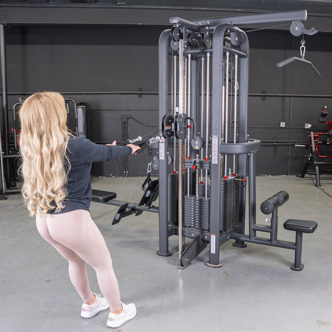 Muscle D Fitness - 4 Stack Megatron Standard Jungle Gym - 2 Colors - Low Row, Lat Pulldown, Single Handle Hi/low Pulley, Double Hi/Low Pulley