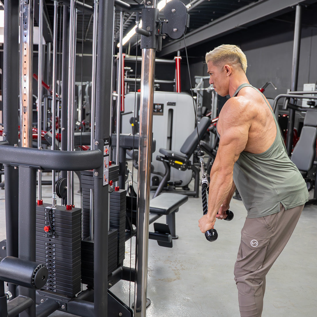 Muscle D Fitness - 4 Stack Megatron Standard Jungle Gym - 2 Colors - Low Row, Lat Pulldown, Single Handle Hi/low Pulley, Double Hi/Low Pulley