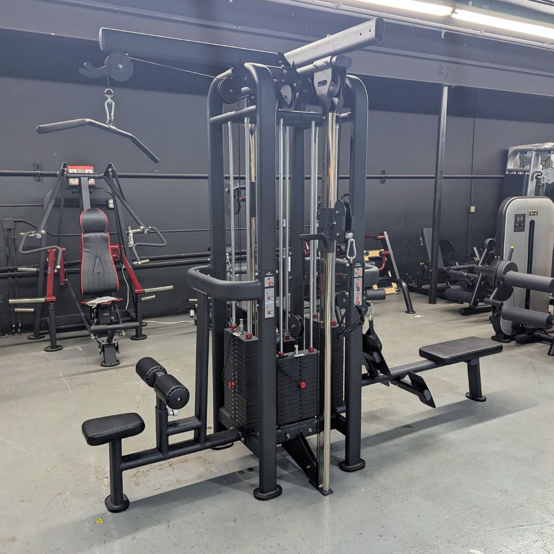 Muscle D Fitness - 4 Stack Megatron Standard Jungle Gym - 2 Colors - Low Row, Lat Pulldown, Single Handle Hi/low Pulley, Double Hi/Low Pulley