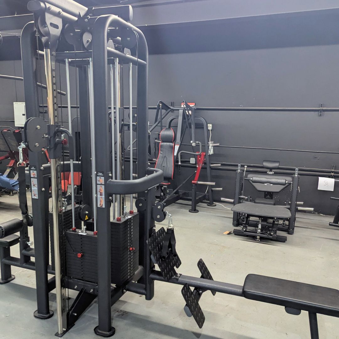 Muscle D Fitness - 4 Stack Megatron Standard Jungle Gym - 2 Colors - Low Row, Lat Pulldown, Single Handle Hi/low Pulley, Double Hi/Low Pulley