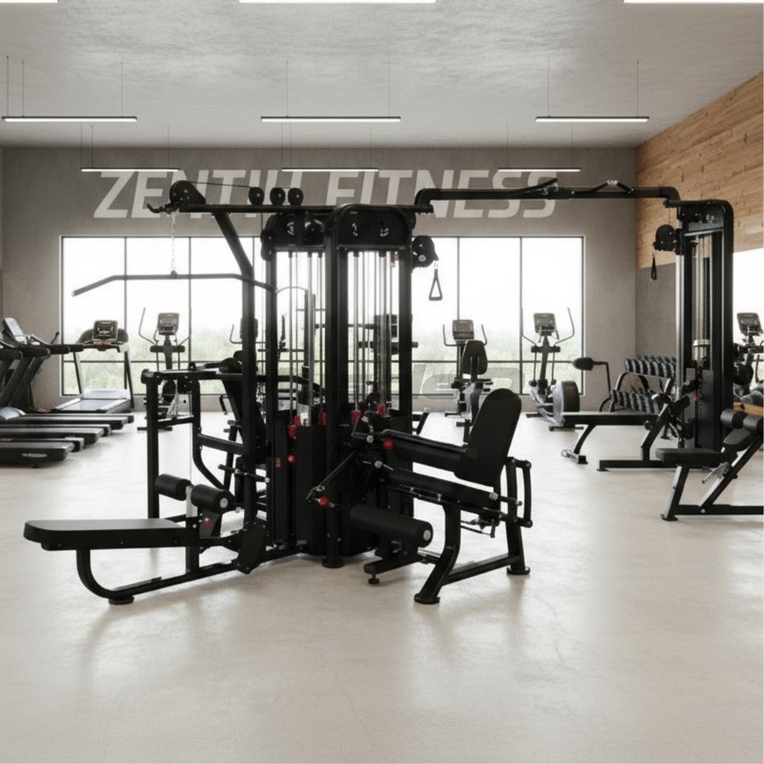 Muscle D Fitness - 5 Stack Megatron Compact Multi-Gym - Lat Pull, Low Row, Bench Press, Lat Pull, Leg Ext / Curl