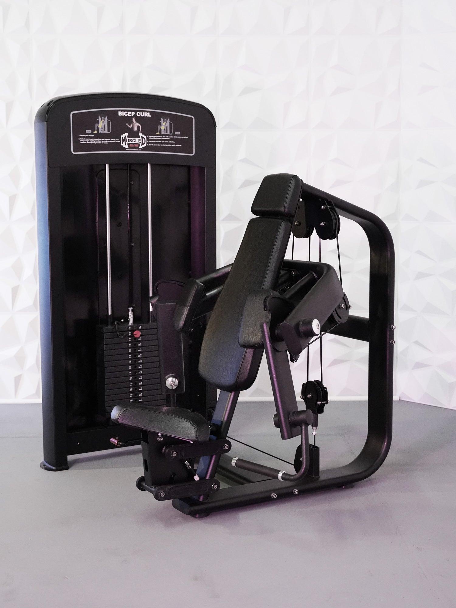 Muscle D Fitness - Elite Selectorized Biceps Curl - Commercial Grade - Adjustable Seat - Pin Selectorized