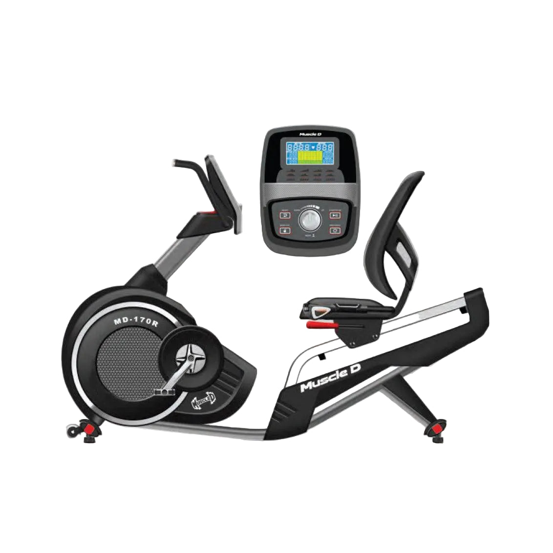 Muscle D Fitness - Light Commercial Recumbent Bike - LED Display - Heart Rate Monitor - Adjustable Seat - On Wheels for Easy Movement