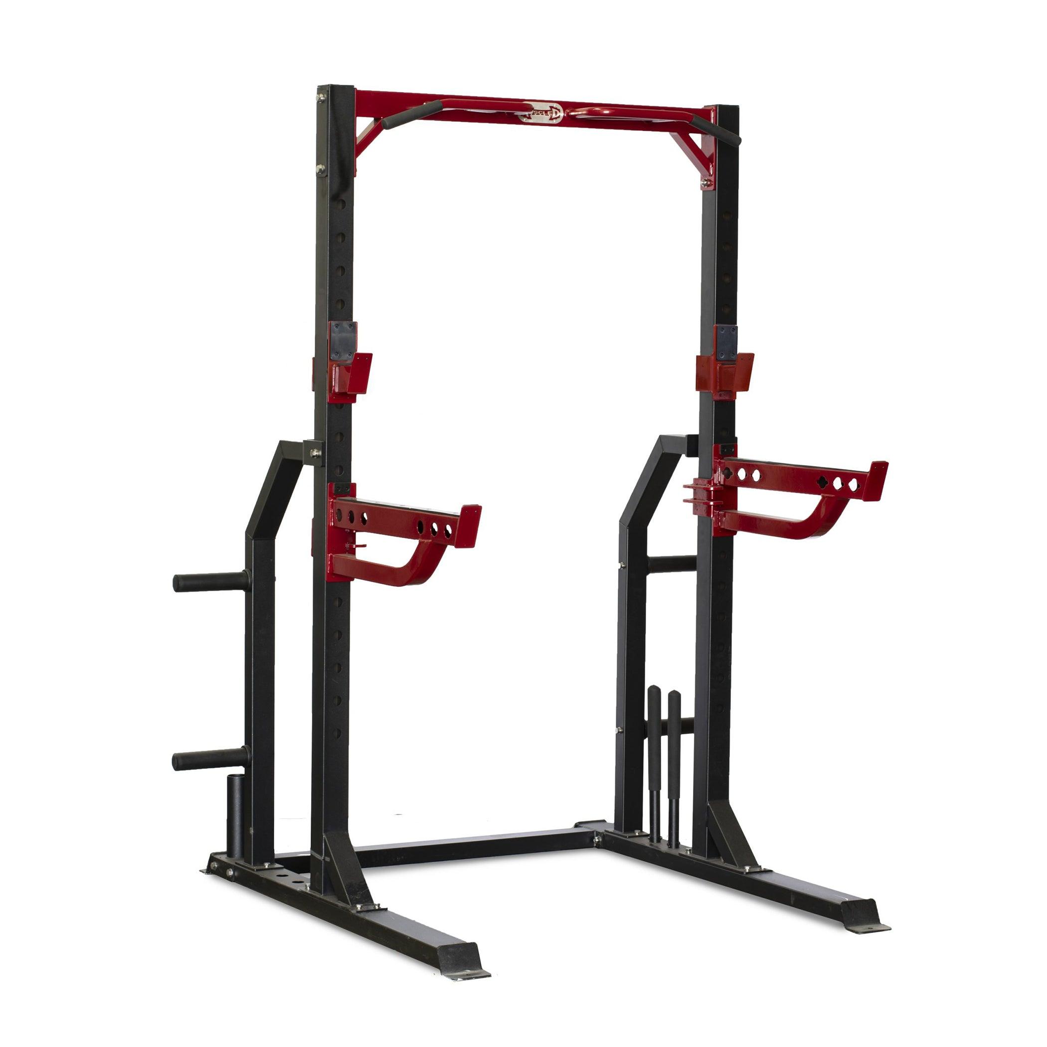 Muscle D Fitness - Compact Half Cage - Bar & Plate Storage and Dip Station Included
