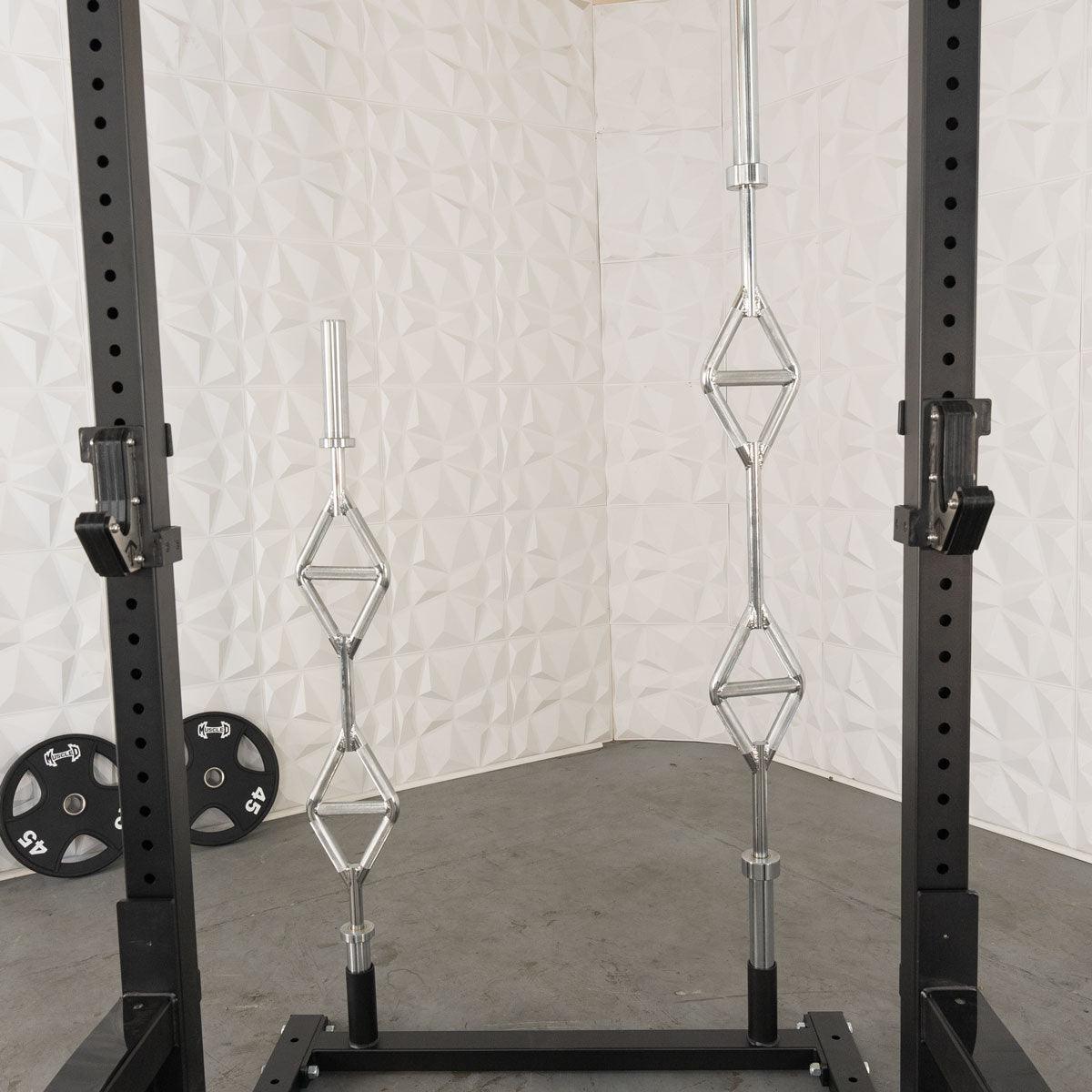 Muscle D Fitness - TGrip Commercial Squat Stand - 3x3 Steel - Functional Multi-Grip Pull-Up - Bar & Plate Storage - J-Hooks