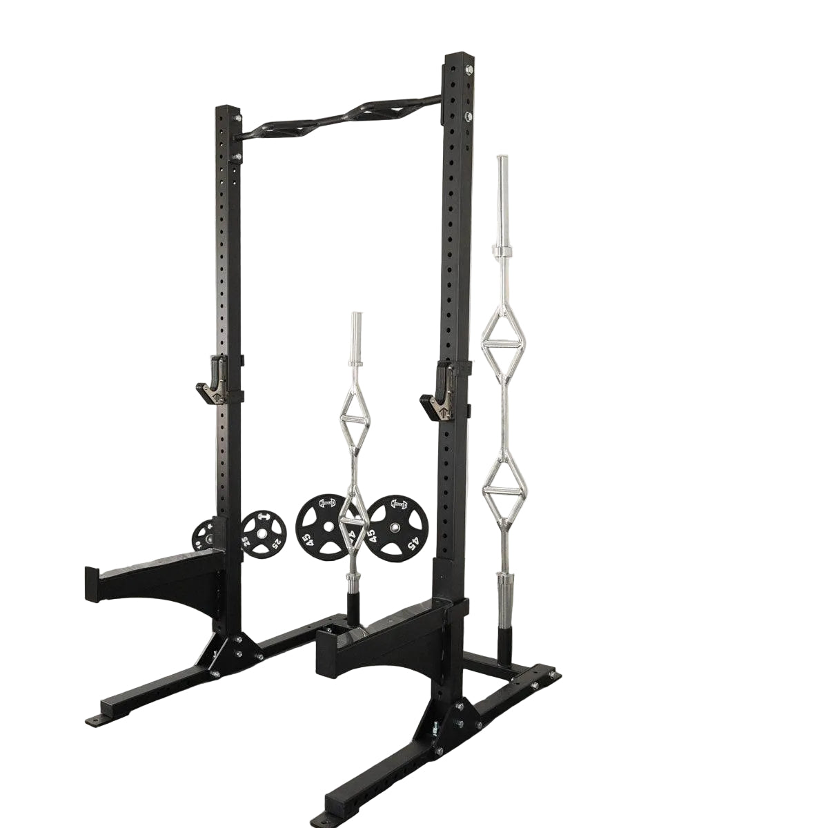 Muscle D Fitness - TGrip Commercial Squat Stand - 3x3 Steel - Functional Multi-Grip Pull-Up - Bar & Plate Storage - J-Hooks