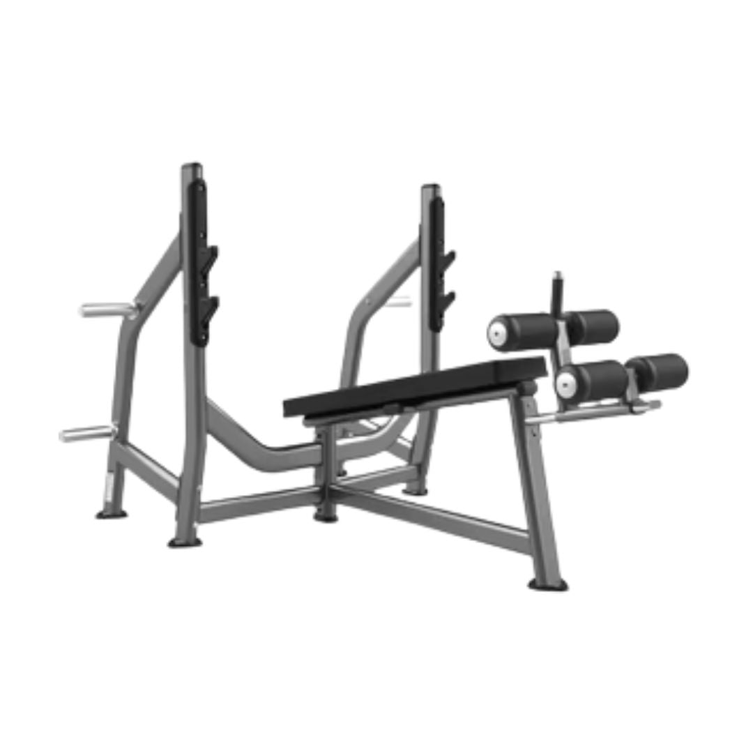 Muscle D Fitness - Decline Bench - Olympic - Padded Foot Rollers - Plate Storage