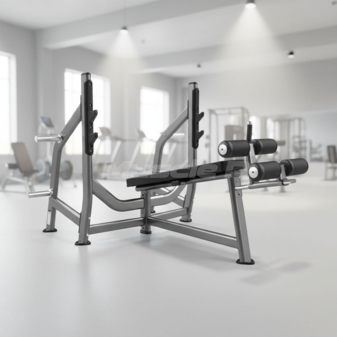 Muscle D Fitness - Decline Bench - Olympic - Padded Foot Rollers - Plate Storage