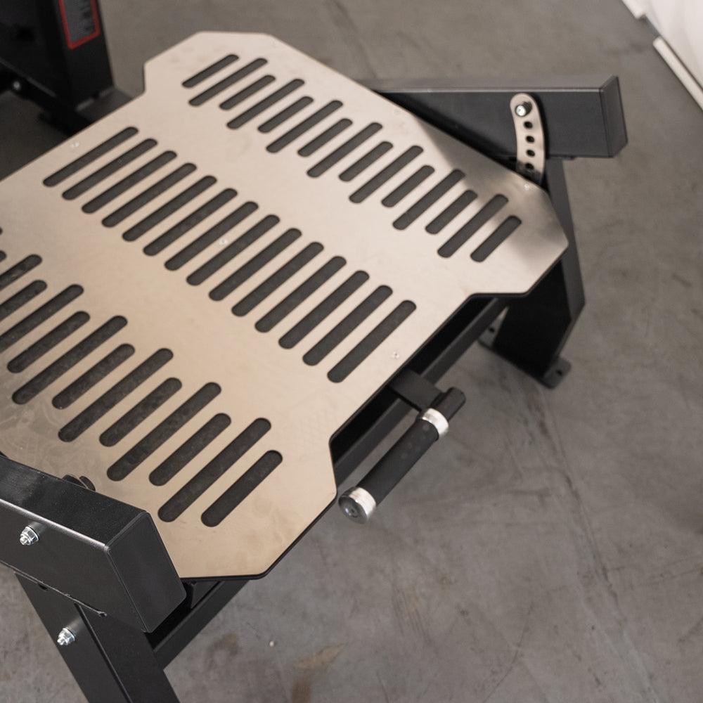 Muscle D Fitness - Excel Glute Line Hack Squat - Front Squat - Plate Load Squat Machine - Counter Balanced - Plate Storage Pegs