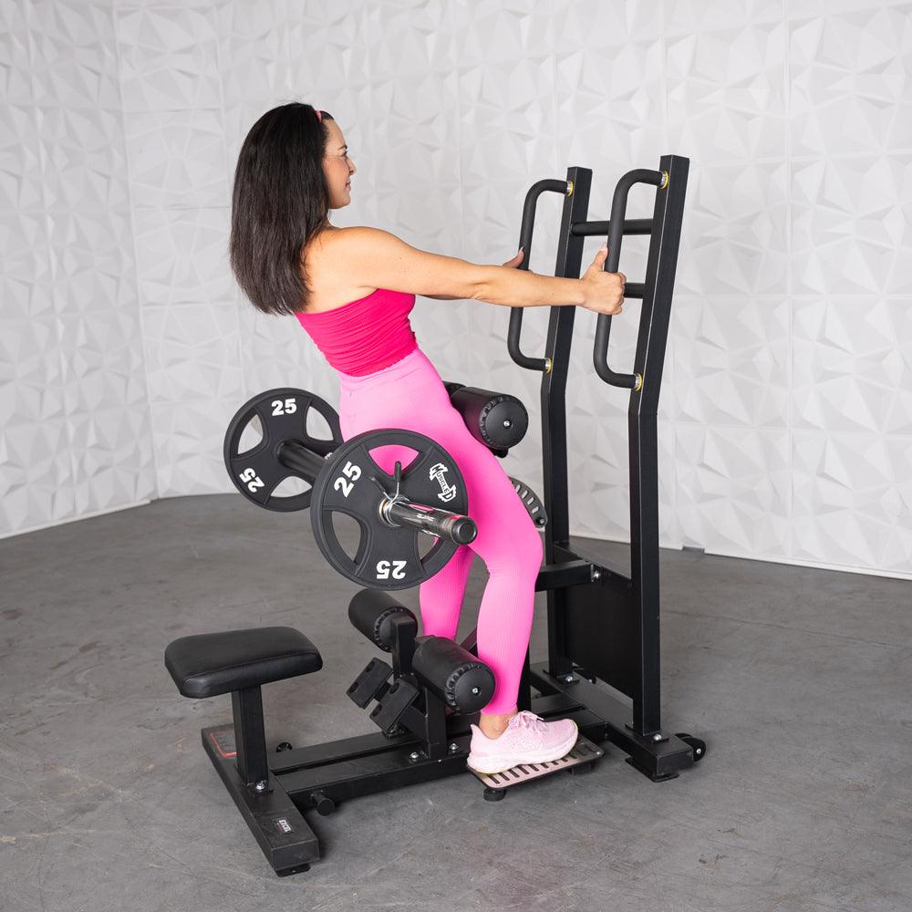 Muscle D Fitnes - Excel Standing Hip Thrust - Plate Load Extension - Band Compatible - Adjustable Pads