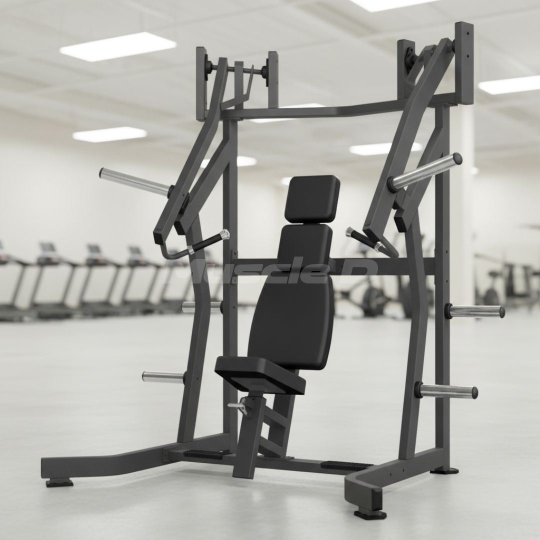 Muscle D Fitness - Excel Iso-Lateral Incline Press - Plate Load Incline Bench - Gas Shock Assisted Seat Adjustment - Weight Storage Pegs