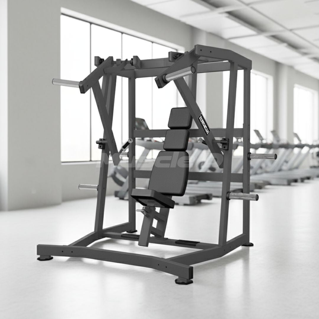Muscle D Fitness - Excel Iso-Lateral Wide Chest Press - Plate Load Bench Press - Gas Shock Assisted Seat Adjustment - Plate Storage Pegs