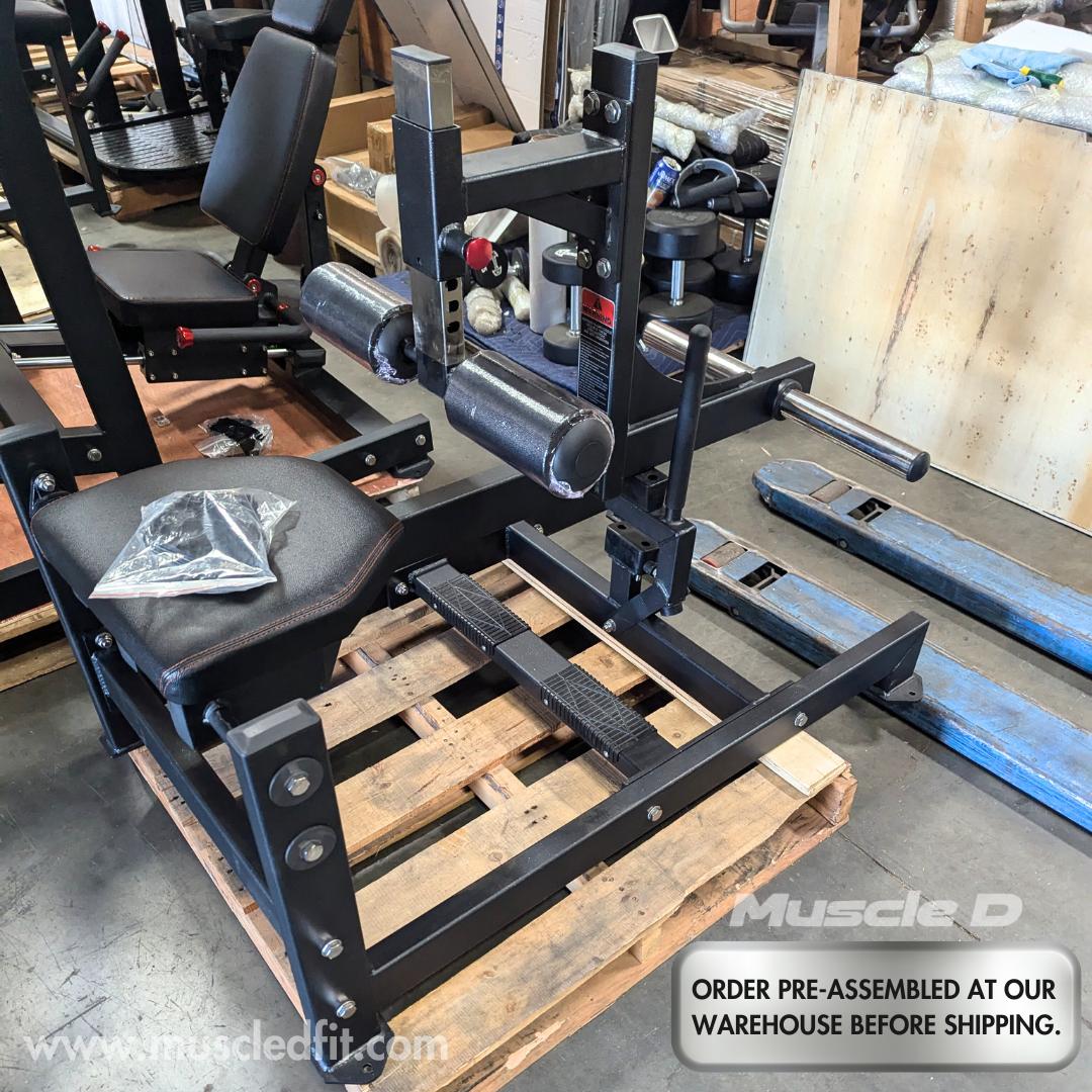 Muscle D Fitness - Excel Seated Calf Raise - Plate Load Foot Extension - Adjustable Roller Pads