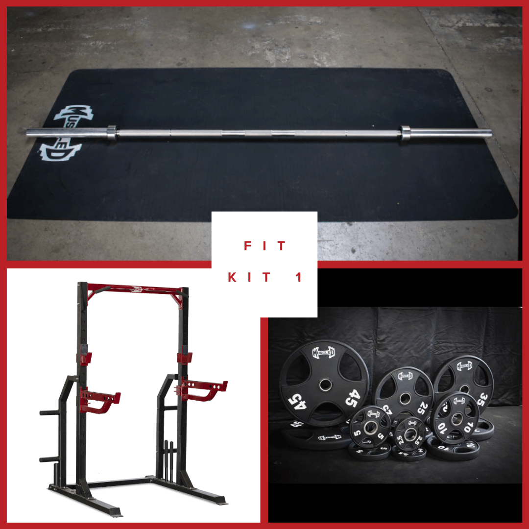 Muscle D Fitness - Compact Half Cage Complete Weight Kit - Storage Squat Rack Adjustable - Dip Handles