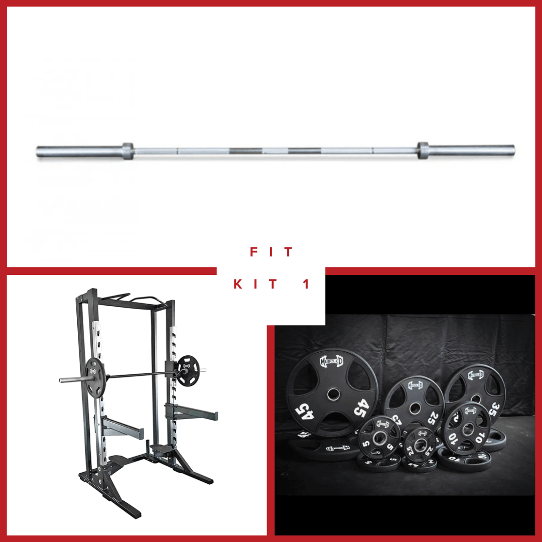 Muscle D Fitness - Deluxe Half Rack Complete Weight Set - Heavy Duty - Adjustable Safety Bars - Pull Up - Vertical Olympic Bar Storage