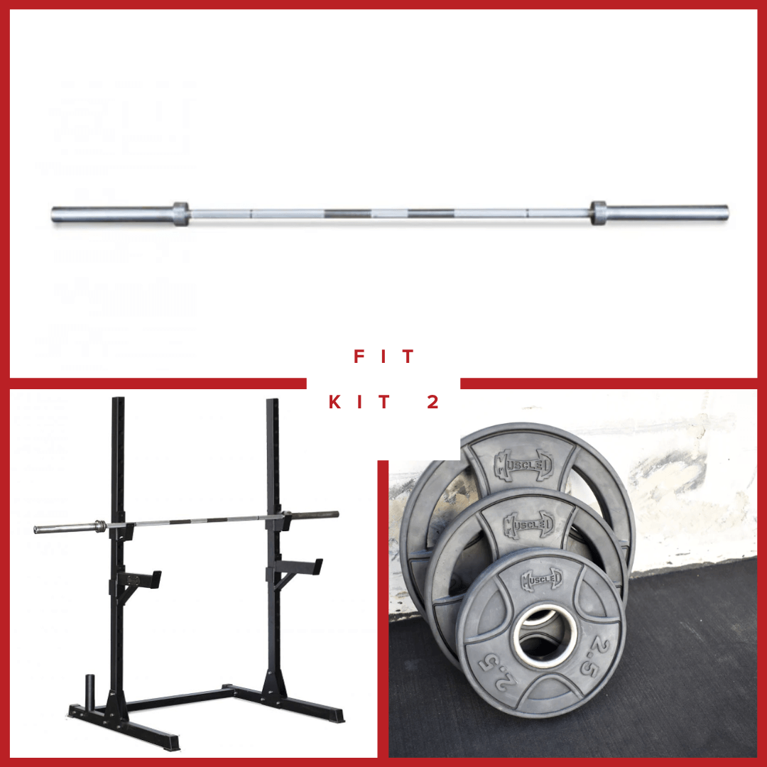 Muscle D Fitness - Compact Squat Stand Complete Weight Set - Adjustable Safety Guards - Vertical Bar Storage - Home Gym