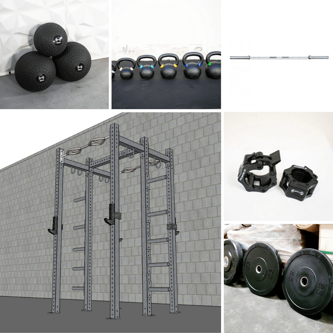 Muscle D Fitness - TGrip Commercial Double Half Rack Weight Set - 3x3 Steel - Functional Multi-Grip Pull-Up - Integrated Plate Storage - J-Hooks