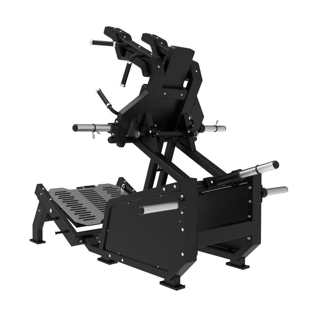 Muscle D Fitness - Excel Glute Line Hack Squat - Front Squat - Plate Load Squat Machine - Counter Balanced - Plate Storage Pegs