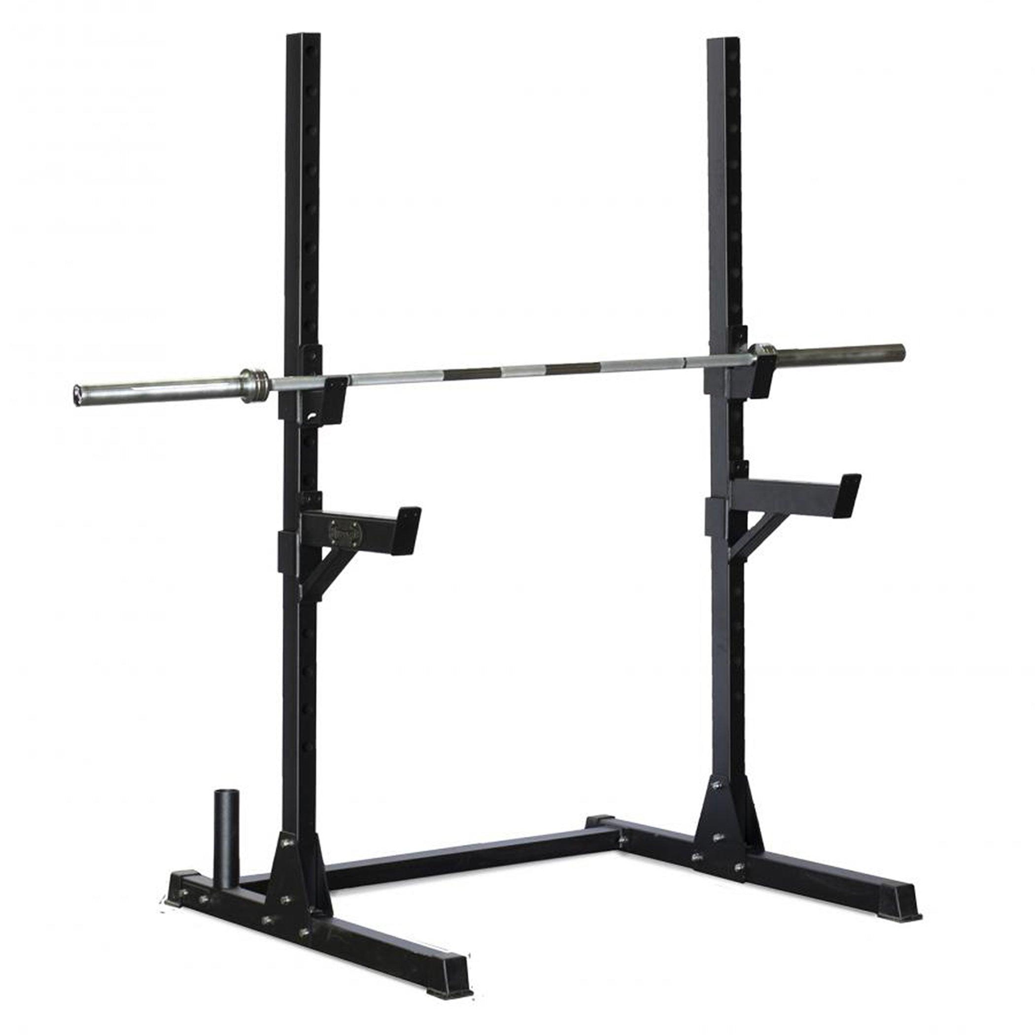 Muscle D Fitness - Compact Squat Stand Complete Weight Set - Adjustable Safety Guards - Vertical Bar Storage - Home Gym