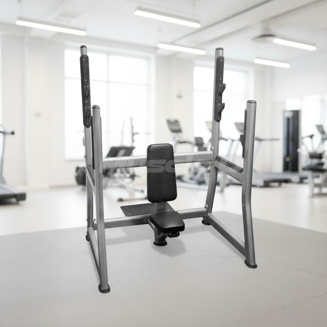 Muscle D Fitness - Olympic Military Bench - 11 Gauge Steel - Commercial Upholstery - Weight Storage Pegs