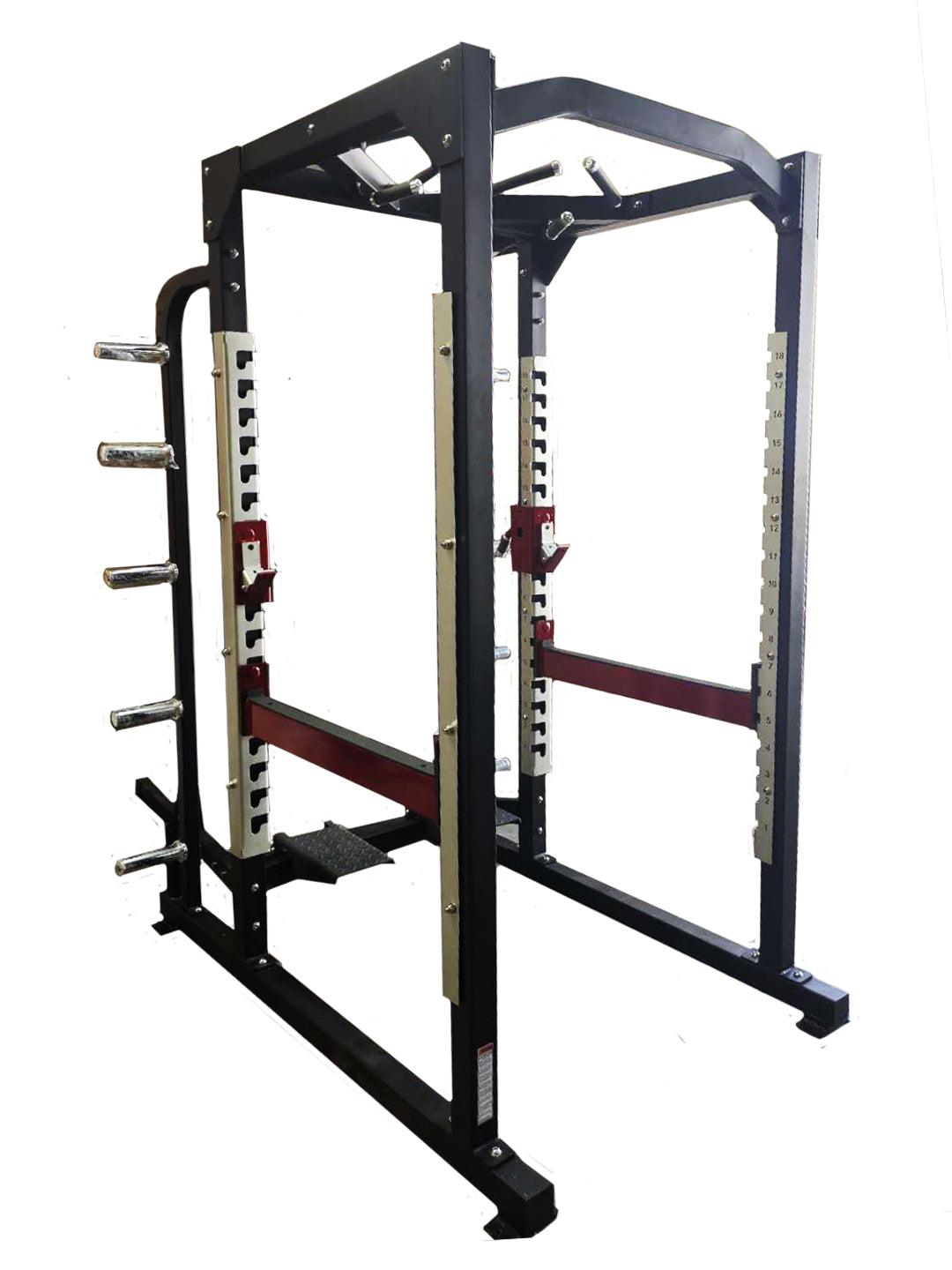 Muscle D Fitness - Power Cage Complete Weight Set - Commercial Squat Rack - Functional Pull-Up Bar - 10 Weight Storage Pegs - Power Rack