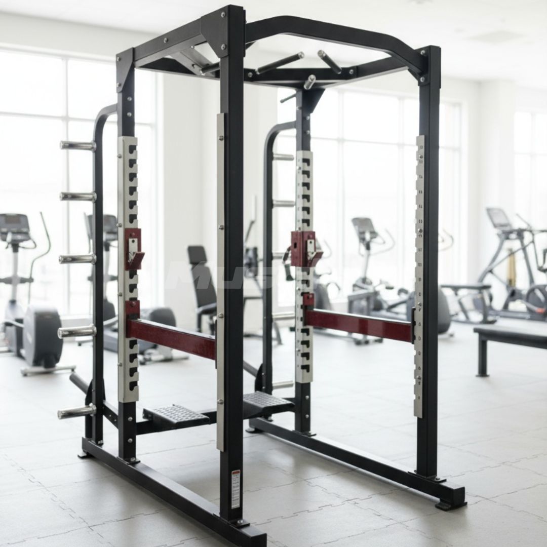 Muscle D Fitness - Power Cage - Commercial Squat Rack - Functional Pull-Up Bar - 10 Weight Storage Pegs - Power Rack