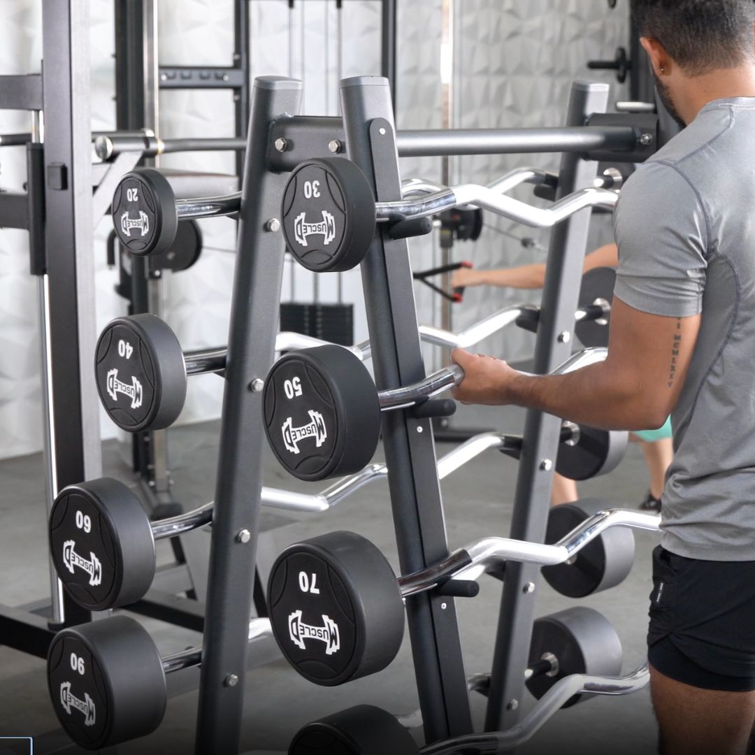 Muscle D Fitness - Pro Urethane Barbell Set(Straight or Curl) - 20 to 110 lbs (Barbell Set Only) - Muscle D Fitness - Premium Quality Urethane Barbell Set