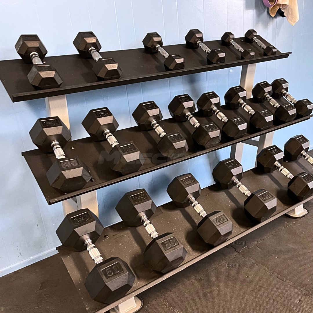 Muscle D Fitness - Rubber Hex Dumbbell Set - Steel Handle - Quality knurling - Weightlifting