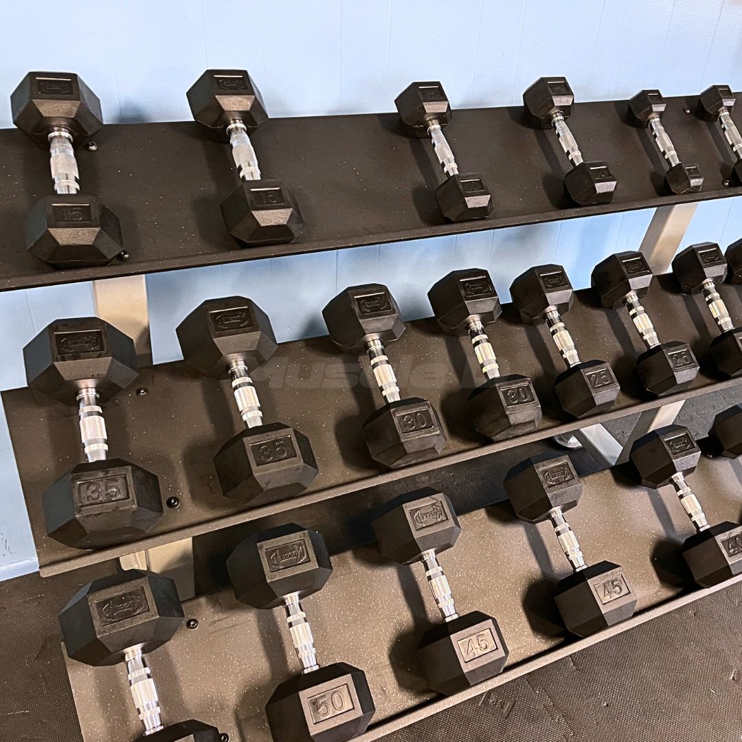 Muscle D Fitness - Rubber Hex Dumbbell Set - Steel Handle - Quality knurling - Weightlifting