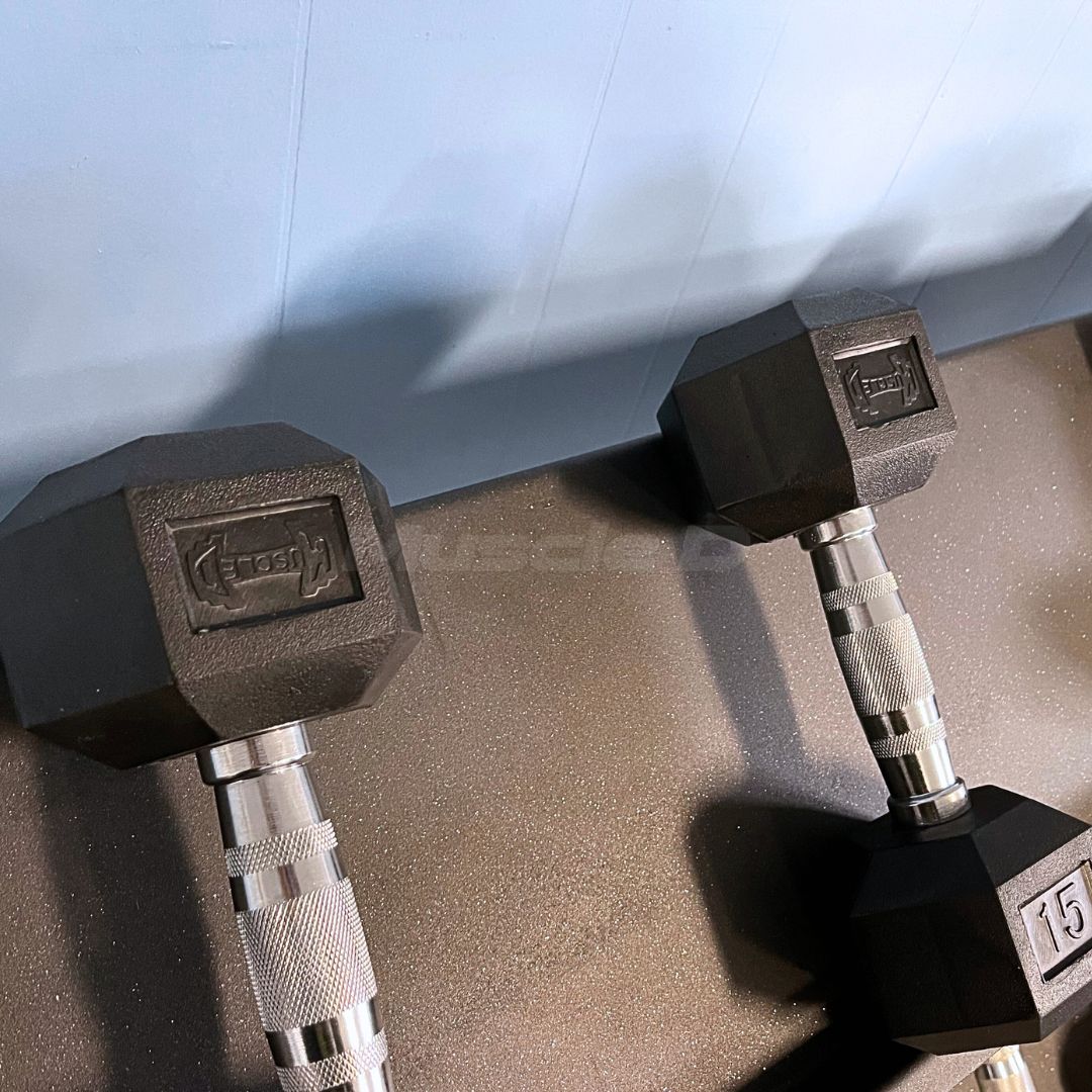 Muscle D Fitness - Rubber Hex Dumbbell Set - Steel Handle - Quality knurling - Weightlifting