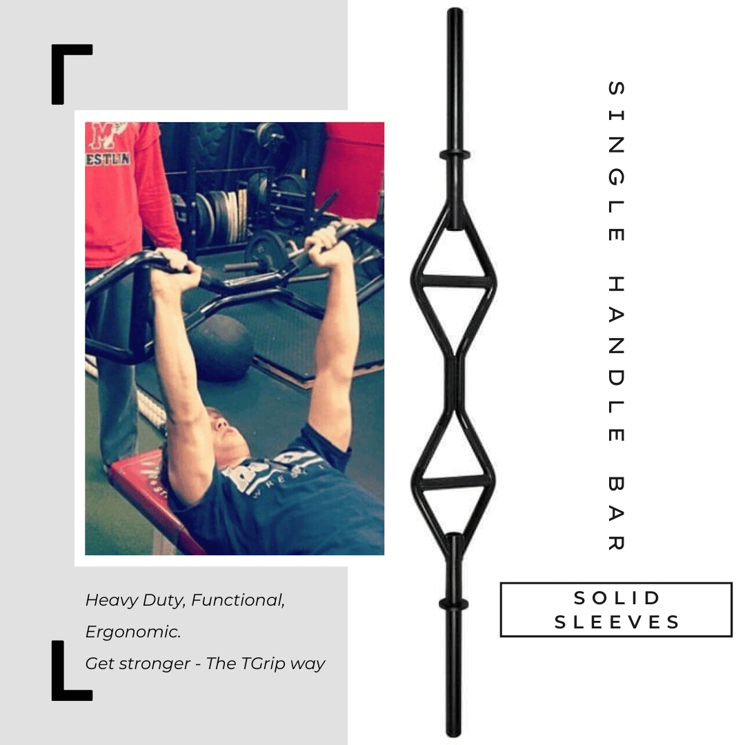 Muscle D Fitness - TGrip Pro Series Single Handle Bar with Solid Olympic Sleeves - Multi Grip - Functional Training - Football - Swiss - Neutral