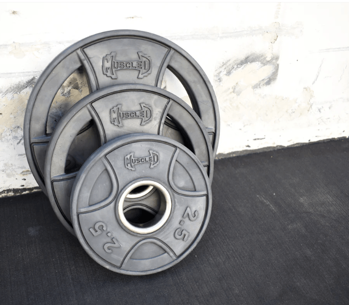 Muscle D Fitness - Hard Chrome Olympic Bar and Olympic Rubber Weight Plate Sets