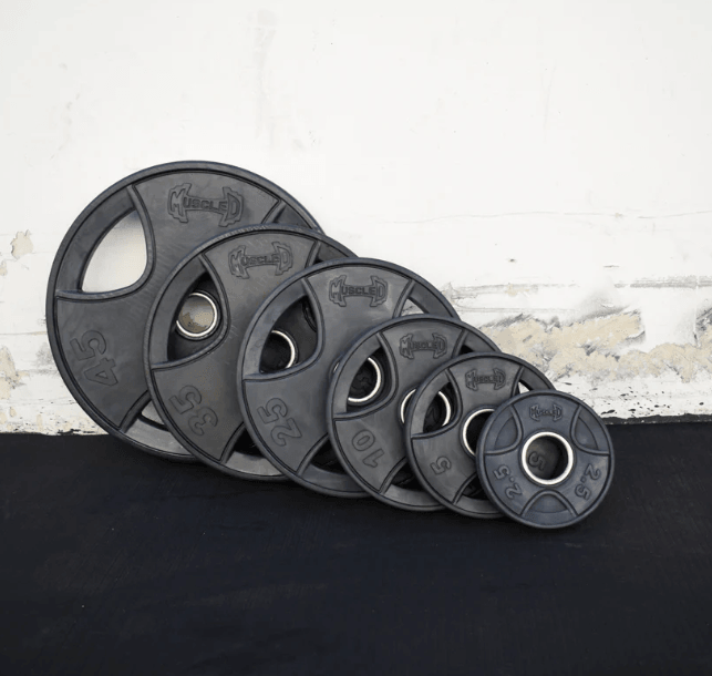 Muscle D Fitness - Stainless Bushing Bar and Olympic Rubber Weight Plate Sets