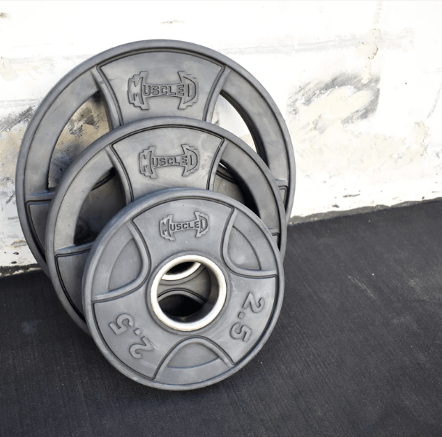 Muscle D Fitness - Stainless Bushing Bar and Olympic Rubber Weight Plate Sets