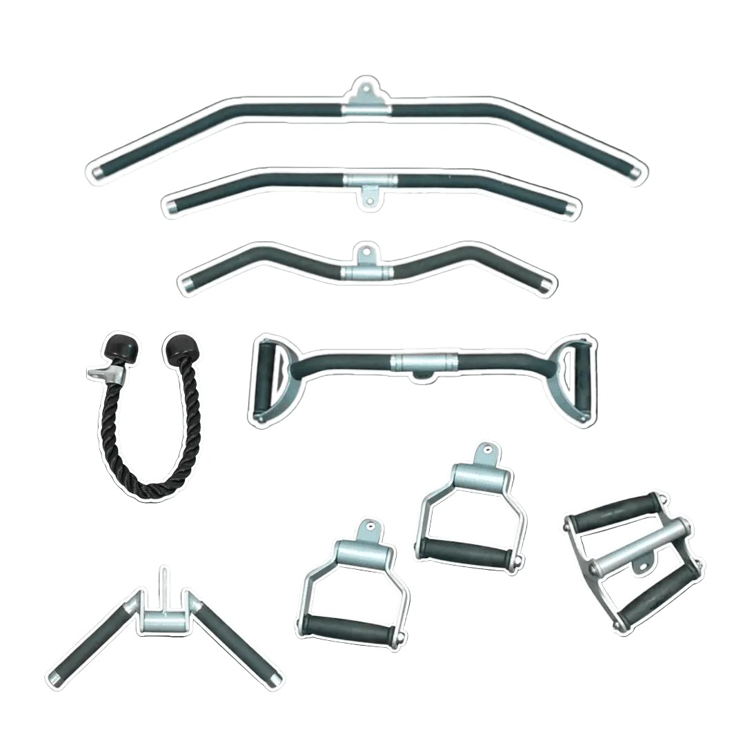 Muscle D Fitness - Essentials Cable Attachment Kit - Cable Attachment Kit #2 - 48 & 36" Lat Bar Curl Bar Single and Double Handles Triceps Rope