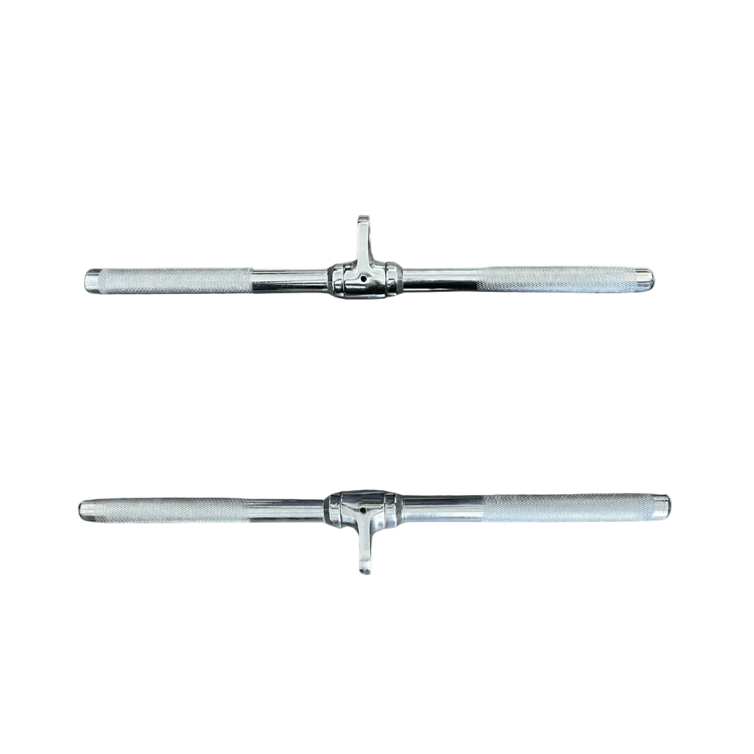 Muscle D Fitness - Rotating Straight Bar Cable Attachment - Knurled Handles, Chrome Finish, 20"