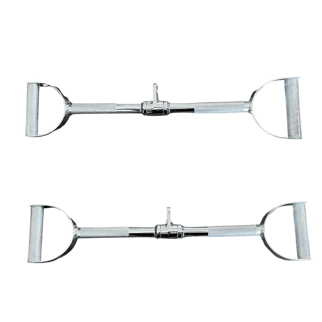 Muscle D Fitness - Rotating D-Handle Lat Bar Cable Attachment - Knurled Handles, Chrome Finish, 24"