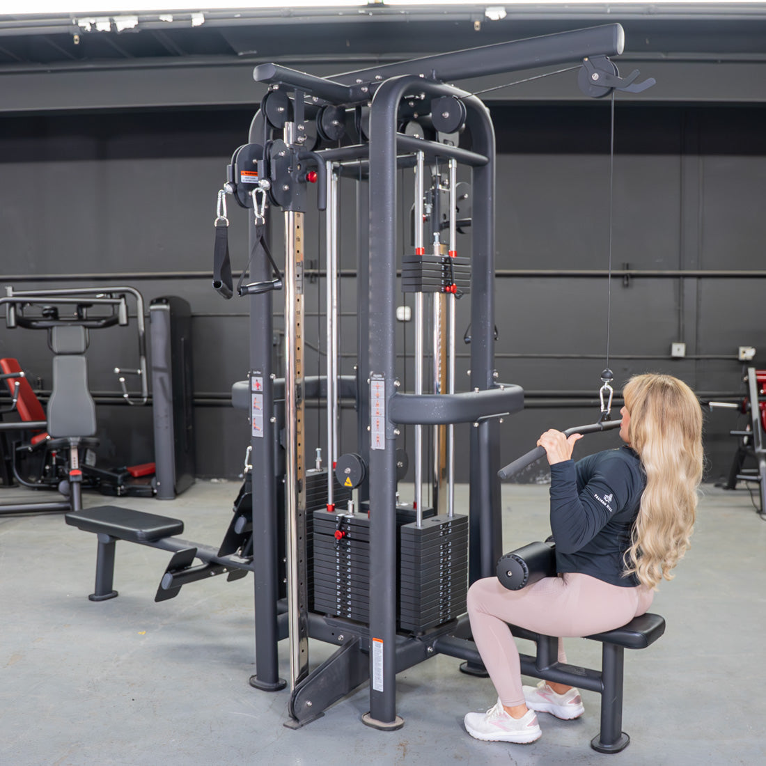 Muscle D Fitness - 4 Stack Megatron Standard Jungle Gym - 2 Colors - Low Row, Lat Pulldown, Single Handle Hi/low Pulley, Double Hi/Low Pulley