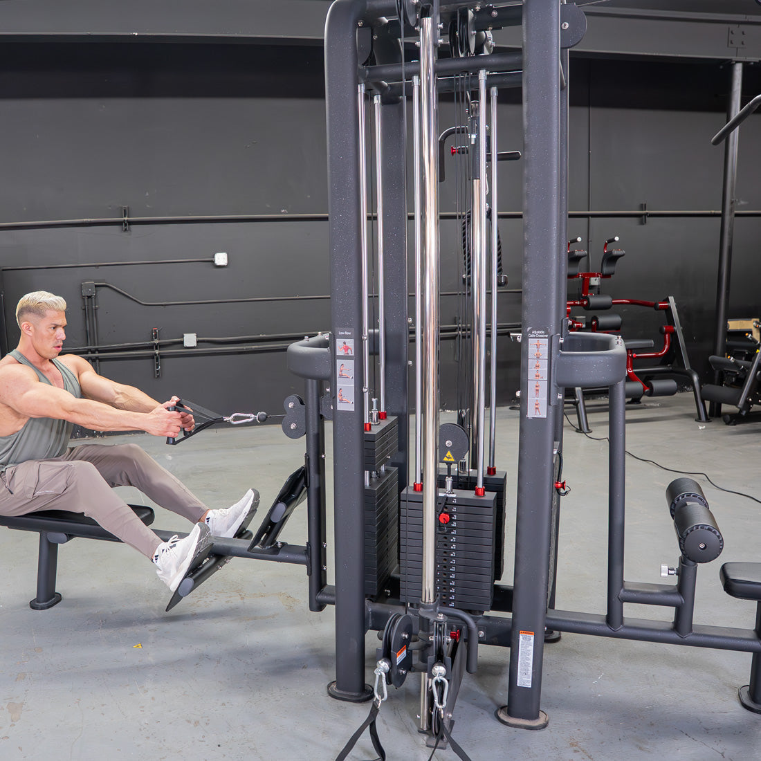 Muscle D Fitness - 4 Stack Megatron Standard Jungle Gym - 2 Colors - Low Row, Lat Pulldown, Single Handle Hi/low Pulley, Double Hi/Low Pulley