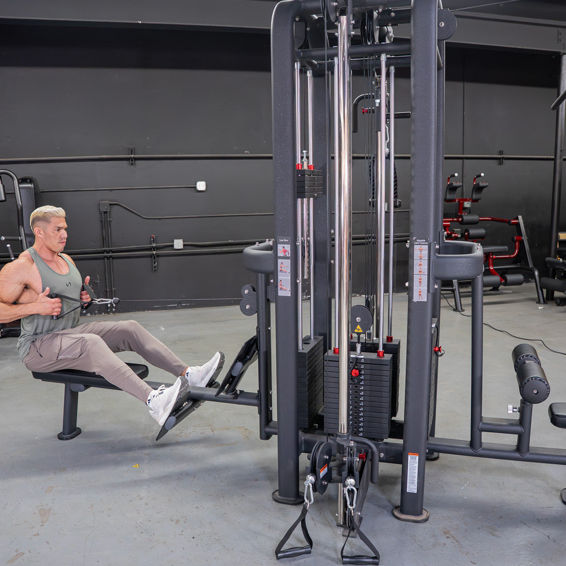 Muscle D Fitness - 4 Stack Megatron Standard Jungle Gym - 2 Colors - Low Row, Lat Pulldown, Single Handle Hi/low Pulley, Double Hi/Low Pulley