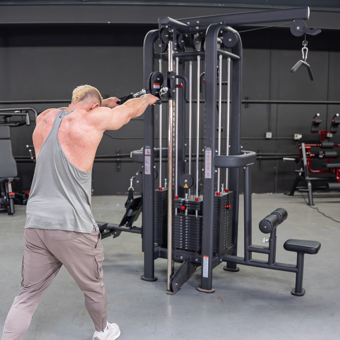 Muscle D Fitness - 4 Stack Megatron Standard Jungle Gym - 2 Colors - Low Row, Lat Pulldown, Single Handle Hi/low Pulley, Double Hi/Low Pulley