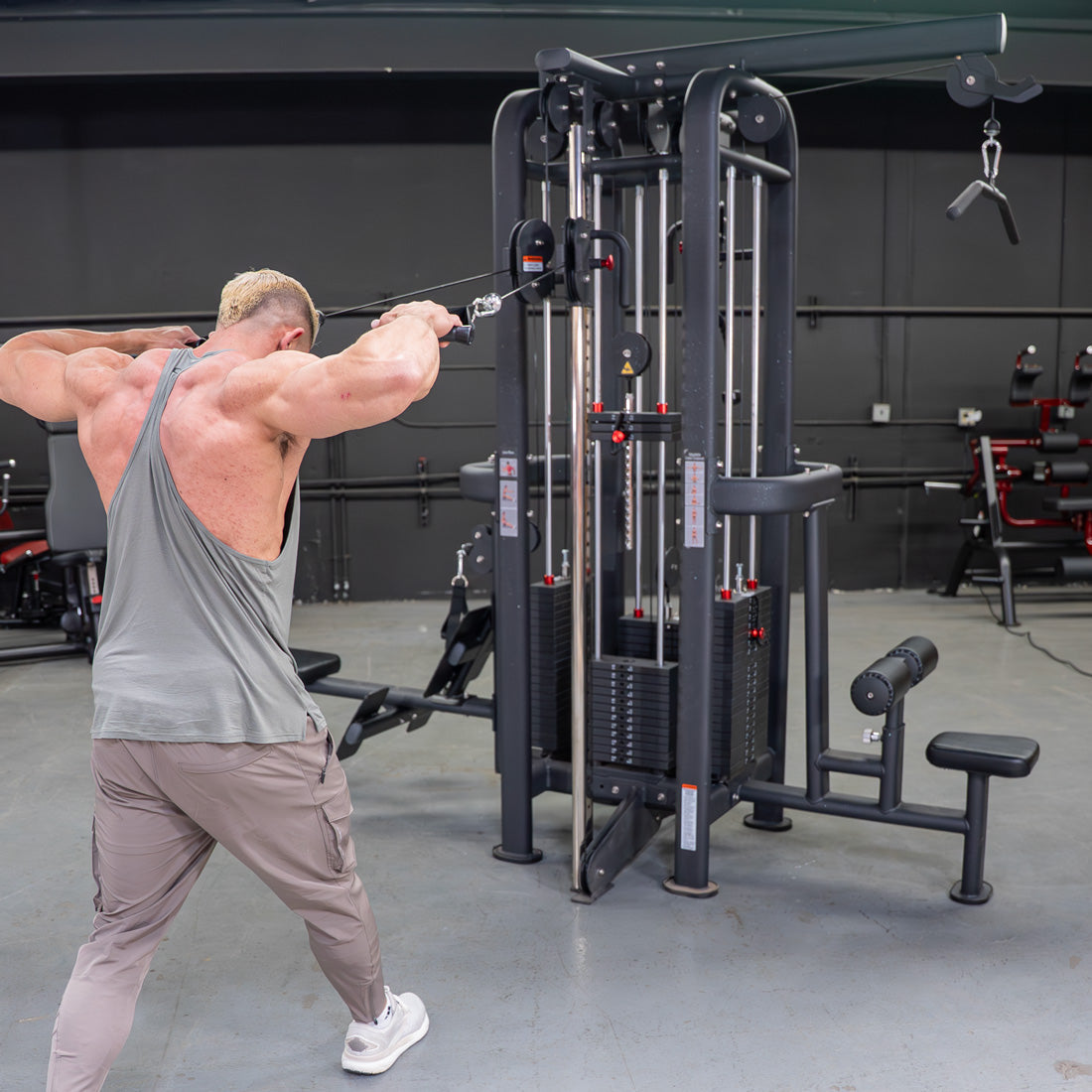 Muscle D Fitness - 4 Stack Megatron Standard Jungle Gym - 2 Colors - Low Row, Lat Pulldown, Single Handle Hi/low Pulley, Double Hi/Low Pulley