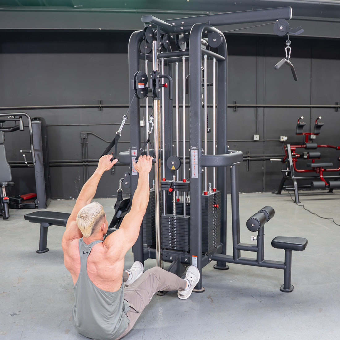Muscle D Fitness - 4 Stack Megatron Standard Jungle Gym - 2 Colors - Low Row, Lat Pulldown, Single Handle Hi/low Pulley, Double Hi/Low Pulley