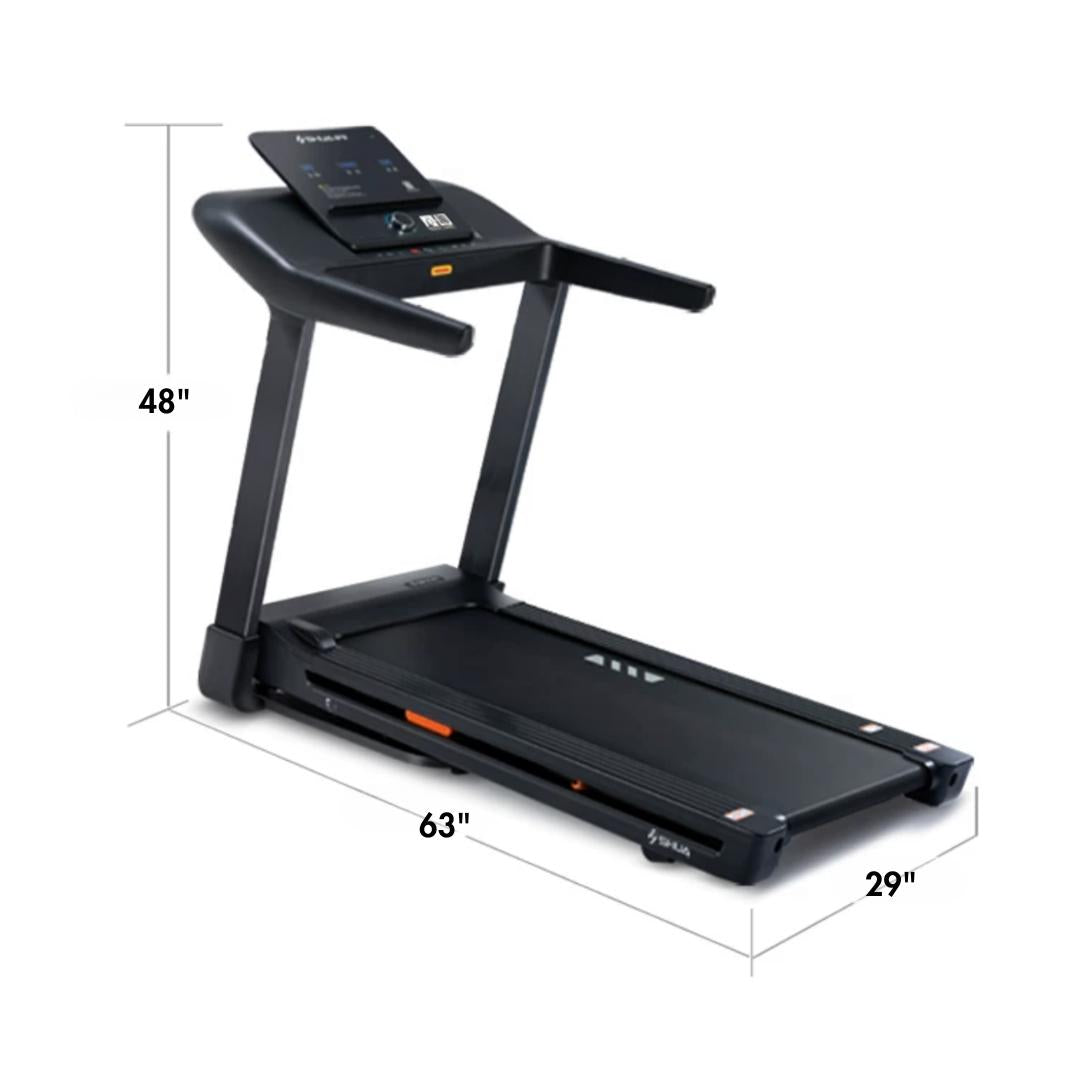 Muscle D Fitness - Light Commercial Folding Treadmill - LED Display - Heart Rate Monitor - Safety Clip
