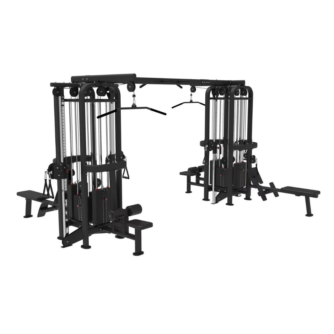 Muscle D Fitness - 8 Stack Megatron Standard Jungle Gym - 2 Colors - Black/Silver, Lat Pulldown, Pull-up, Low Row, Single/Double Pulleys