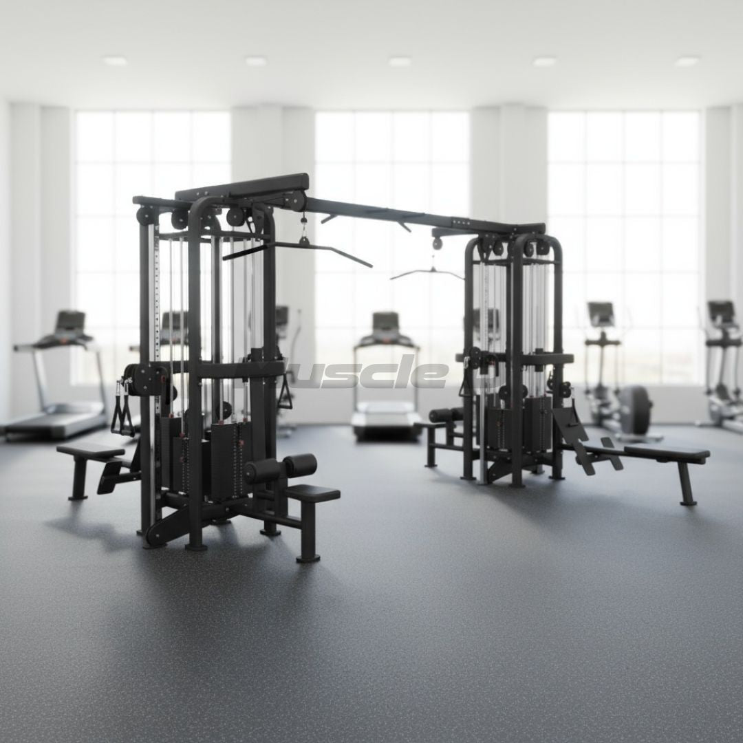 Muscle D Fitness - 8 Stack Megatron Standard Jungle Gym - 2 Colors - Black/Silver, Lat Pulldown, Pull-up, Low Row, Single/Double Pulleys